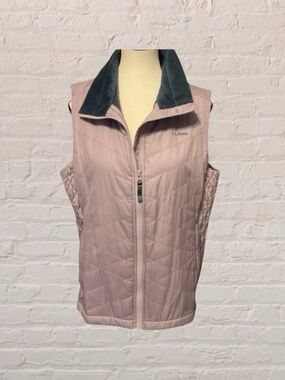L.L.Bean lavender faux fur lined quilted zip front Vest, L,